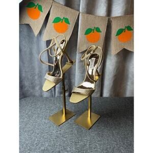 Badgley Mischka Sally Curvy Heel Stiletto Sandal Gemstone Plantino Gold Sz 6